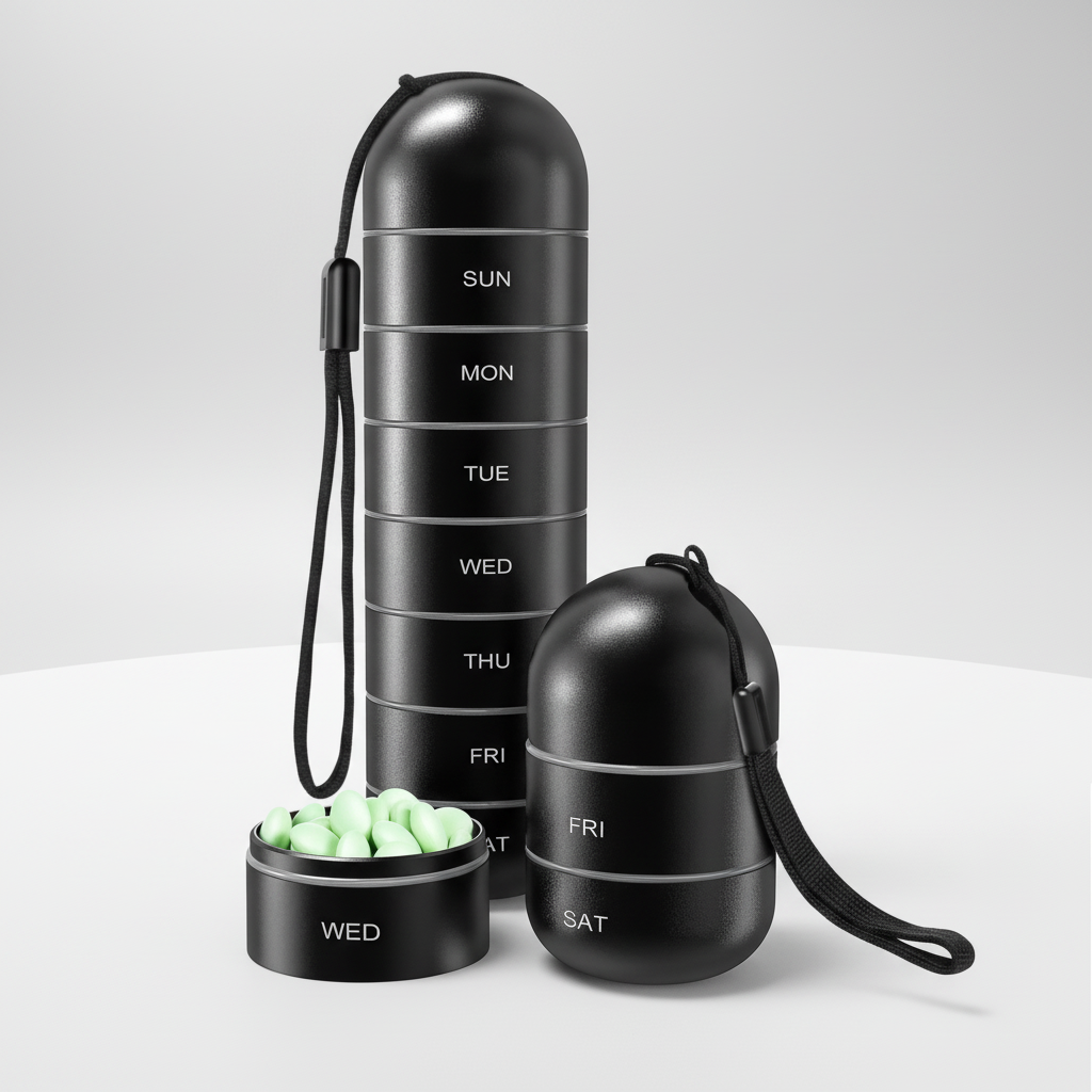 Tragbare Aluminium Tablettenbox - PillTower