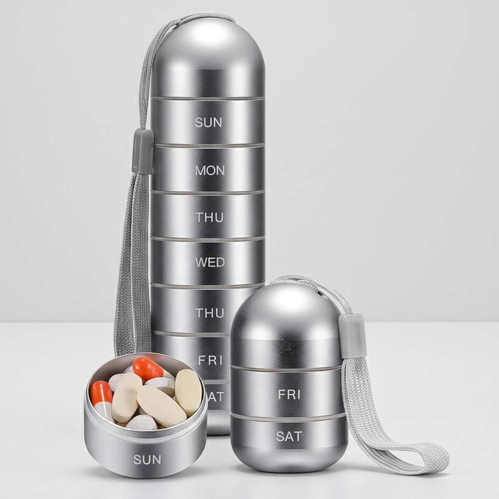 Tragbare Aluminium Tablettenbox - PillTower