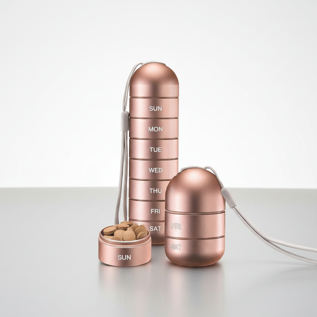 Tragbare Aluminium Tablettenbox - PillTower