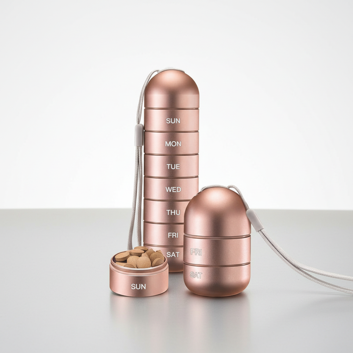 Tragbare Aluminium Tablettenbox - PillTower