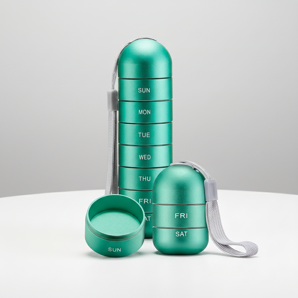 Tragbare Aluminium Tablettenbox - PillTower