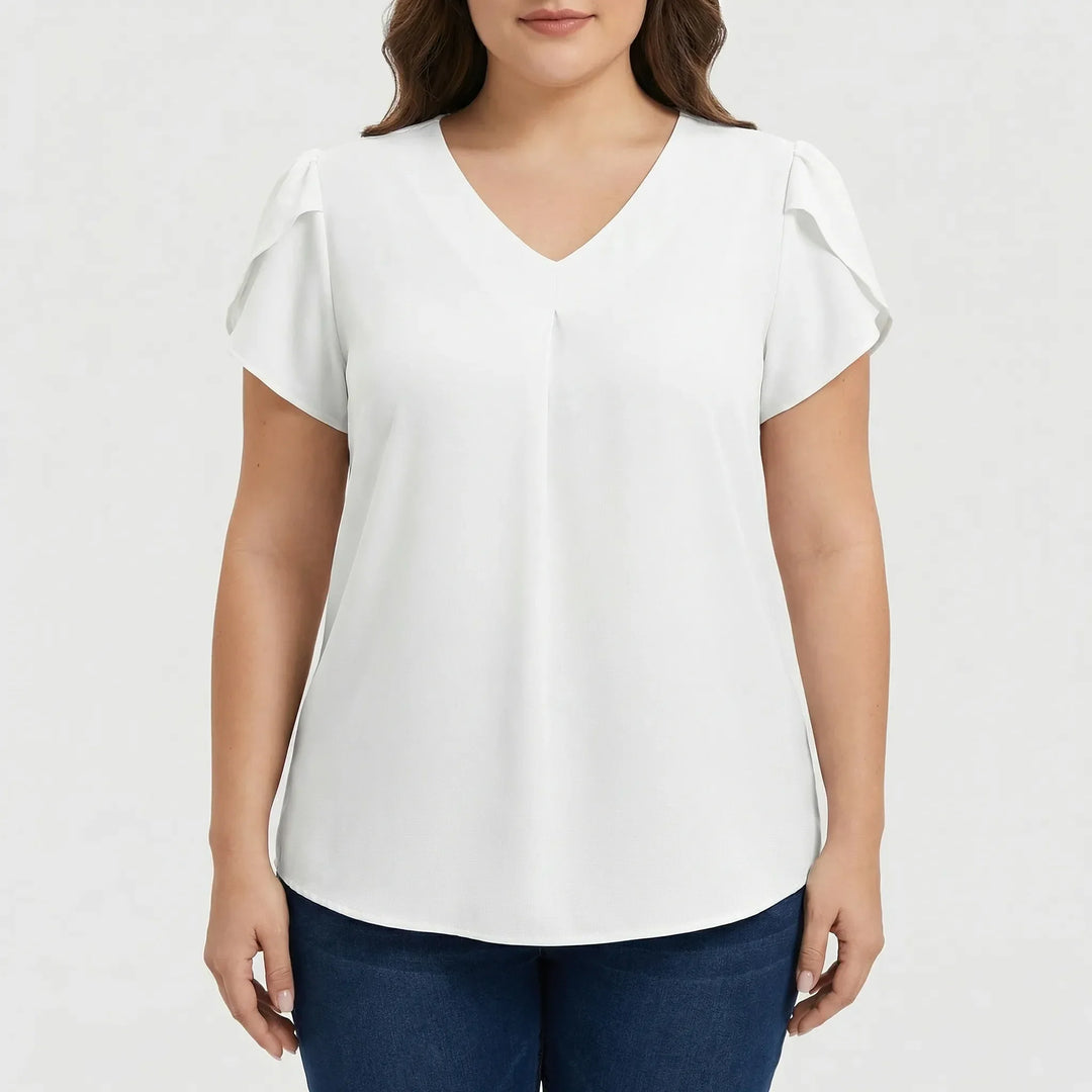 V-Neck Flutter Sleeve Plus Size Blouse - Rosalie