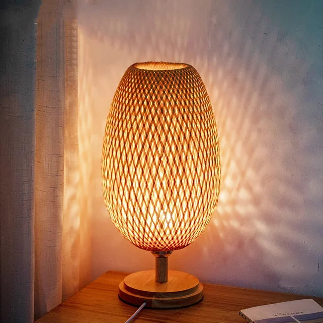 Vintage Bambusz Asztali Lámpa - TimberGlow