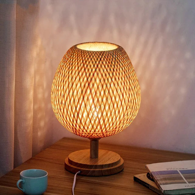 Vintage Bambusz Asztali Lámpa - TimberGlow