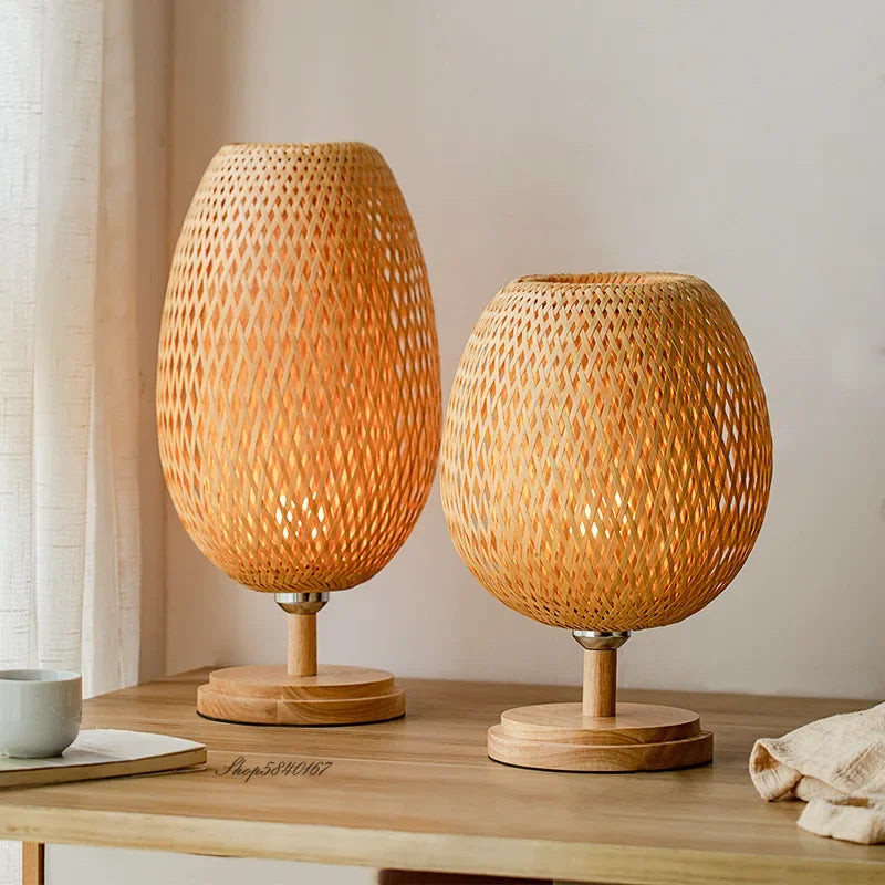 Vintage Bambusz Asztali Lámpa - TimberGlow