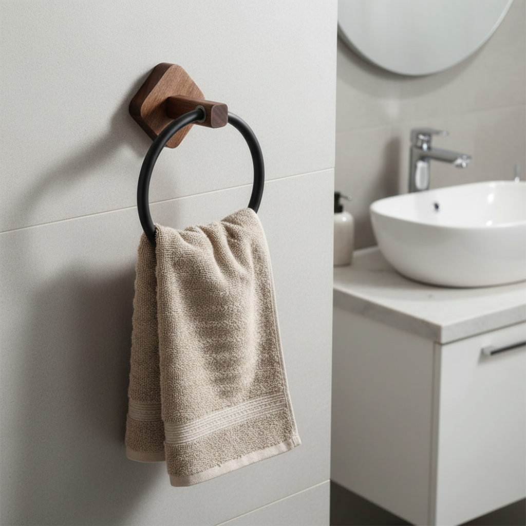 Wandmontierter Handtuchring Holz Aluminium - WoodenHalo