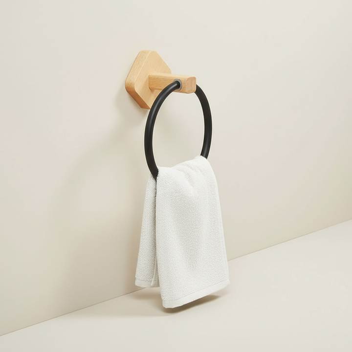 Wandmontierter Handtuchring Holz Aluminium - WoodenHalo