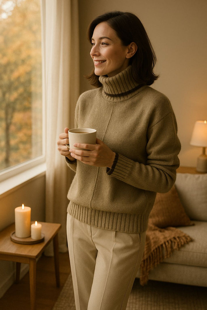 Puha kasmír keverék hölgy pulóver gallérral – Liv