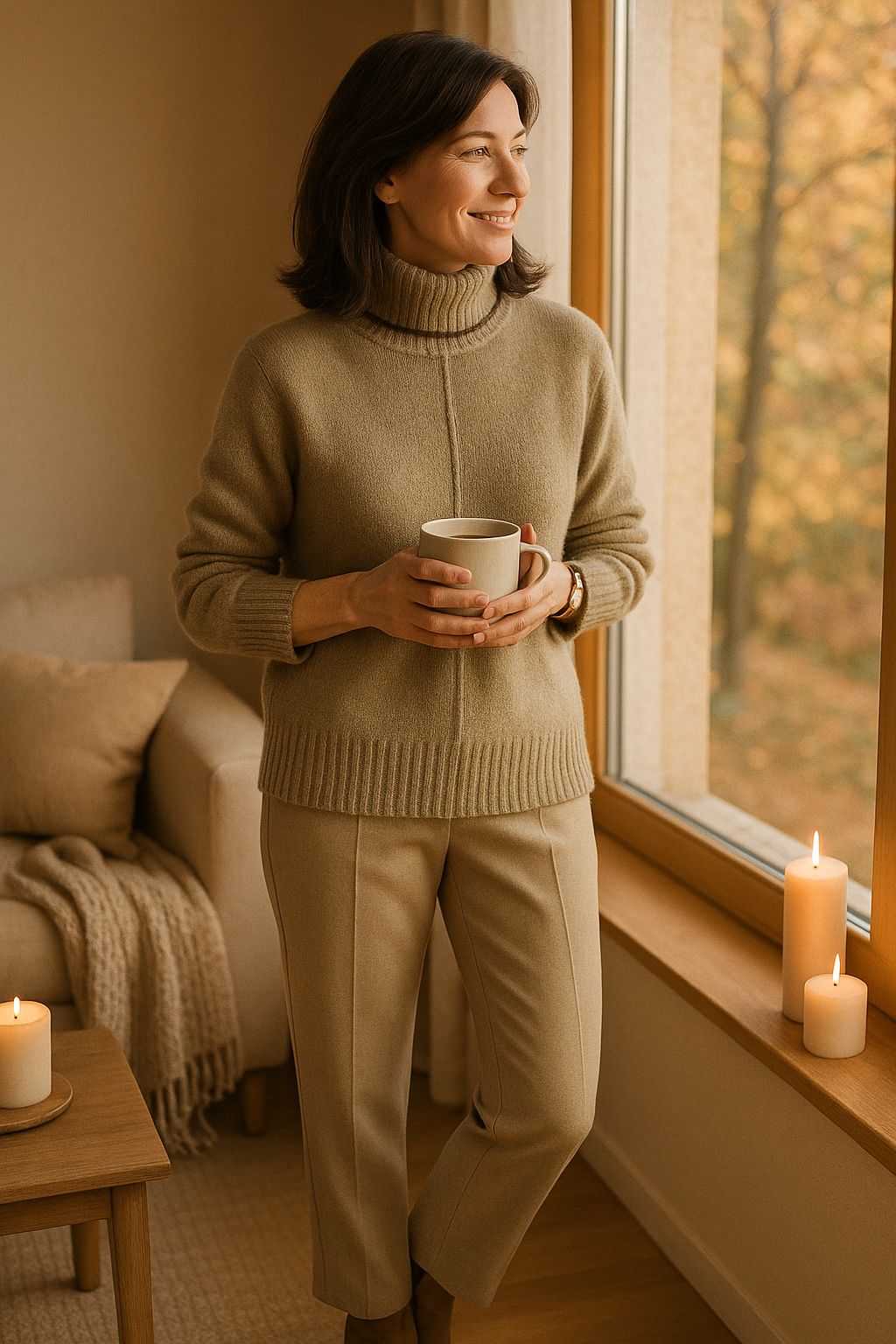 Puha kasmír keverék hölgy pulóver gallérral – Liv