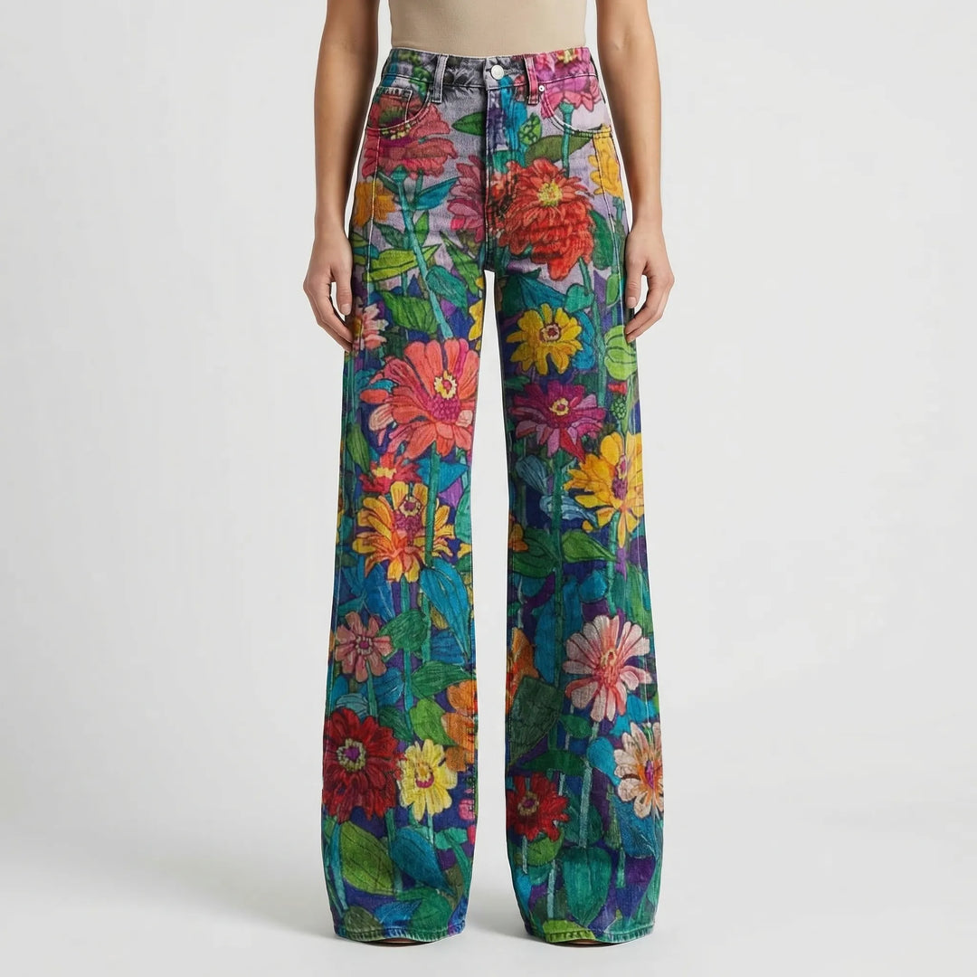 Wide-Leg Floral Print Trousers - Alexis