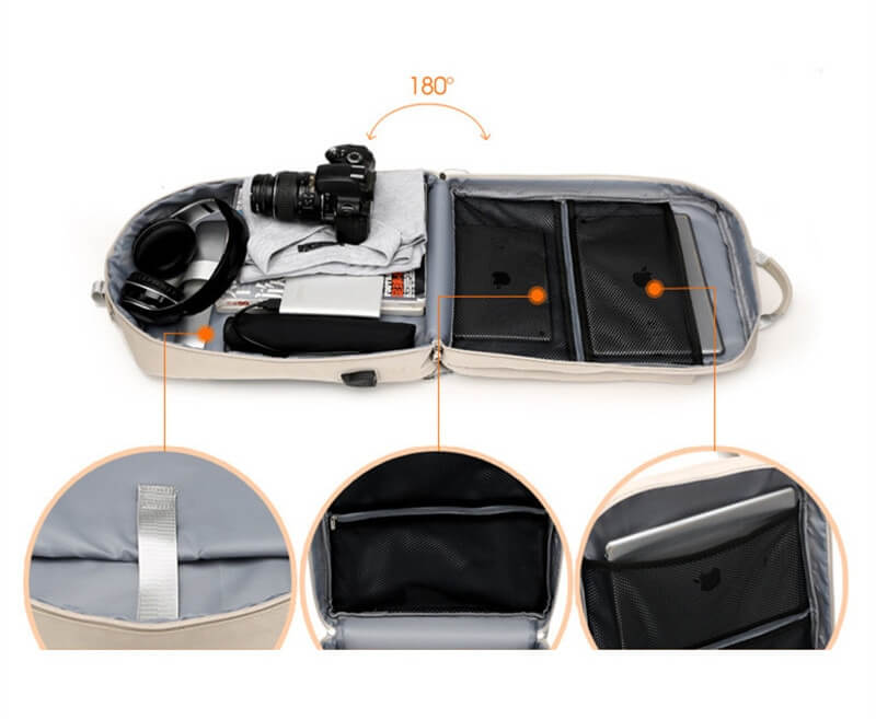 Biztonságos lopásgátló hátizsák rejtett cipzárokkal és USB töltéssel