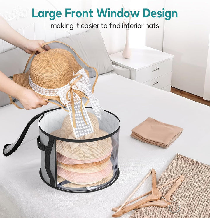 Nagy, átlátszó kalaptároló doboz – Széles karimájú kalap szervező fogantyúkkal (Vásárolj 1-et, és 1-et ingyen kapsz)