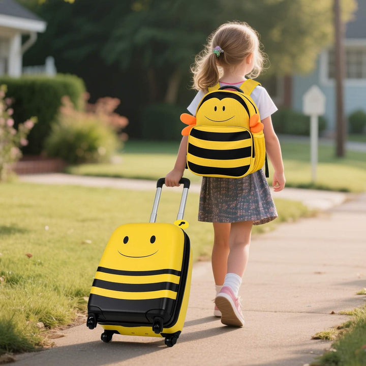 Gyerek 2 részes utazó bőrönd és hátizsák forgó kerekekkel