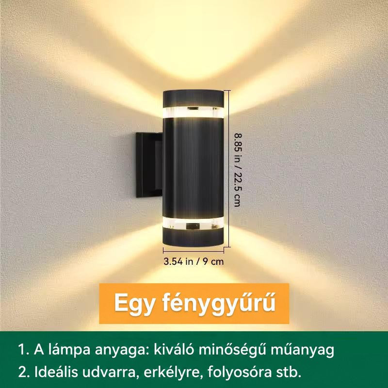 Egygyűrűs hengeres lámpa méretekkel jelölve, magassága és átmérője feltüntetve, felhasználási helyek felsorolásával 13