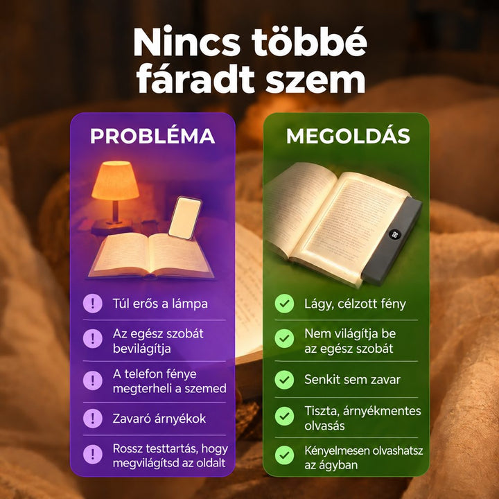 Összehasonlító grafika: hagyományos lámpa és telefon fénye mellett a lapos lámpa lágy, irányított fénye 4