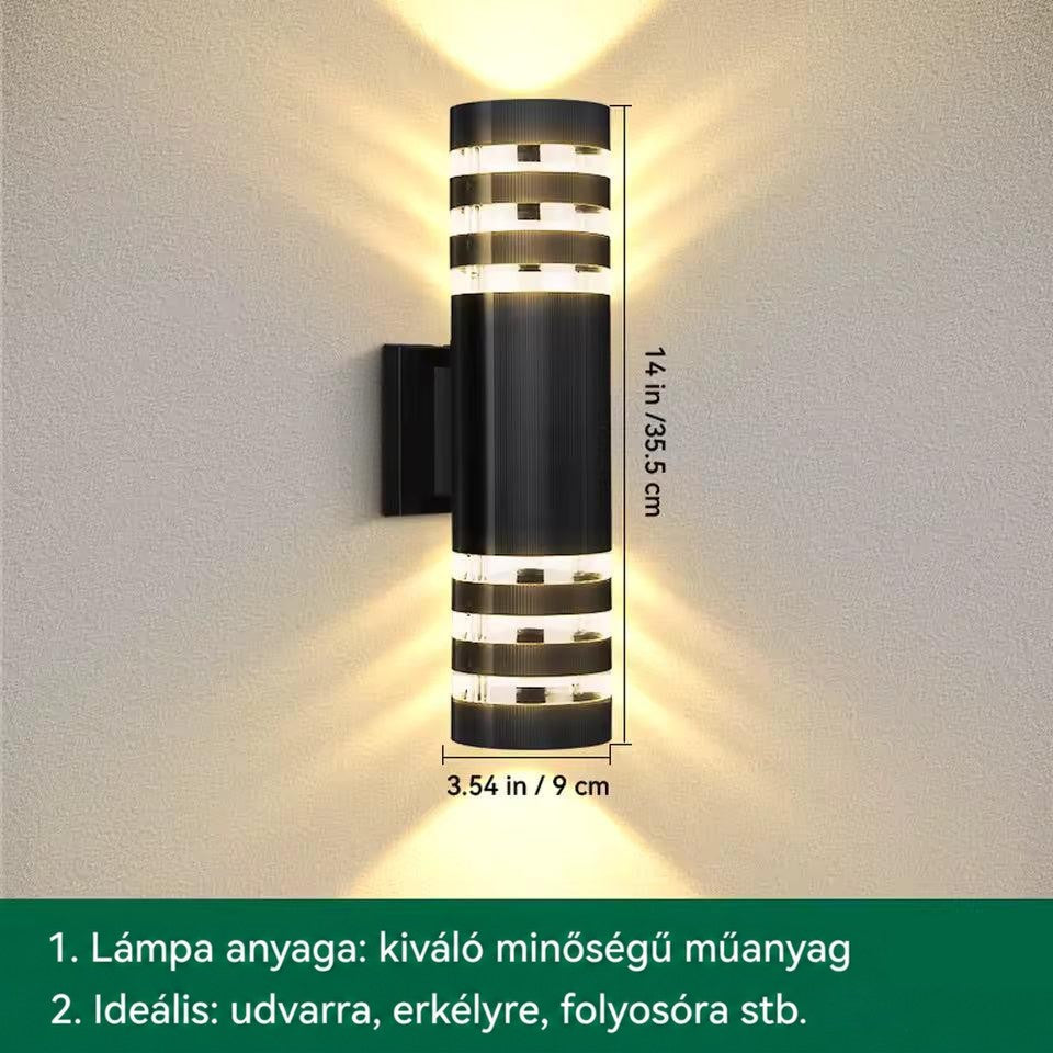 Háromgyűrűs hengeres lámpa méretekkel jelölve, magassága és átmérője feltüntetve, felhasználási helyek felsorolásával 15