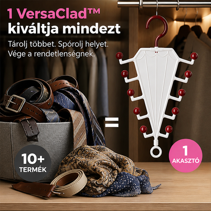 Egyetlen fehér akasztó mellett kosárban halmozott övek, nyakkendők és sálak, összehasonlítva a rendetlen tárolással 4