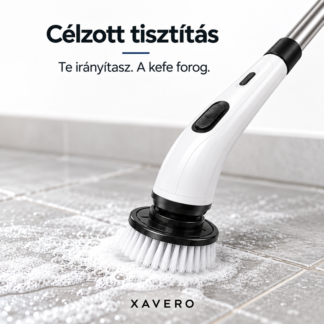 Közeli kép a forgó kefefejről, amint habot képezve súrolja a szürke járólapot 6
