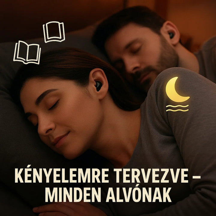 Egymás mellett alvó nő és férfi, mindkettejük fülében fekete fülhallgató van 6