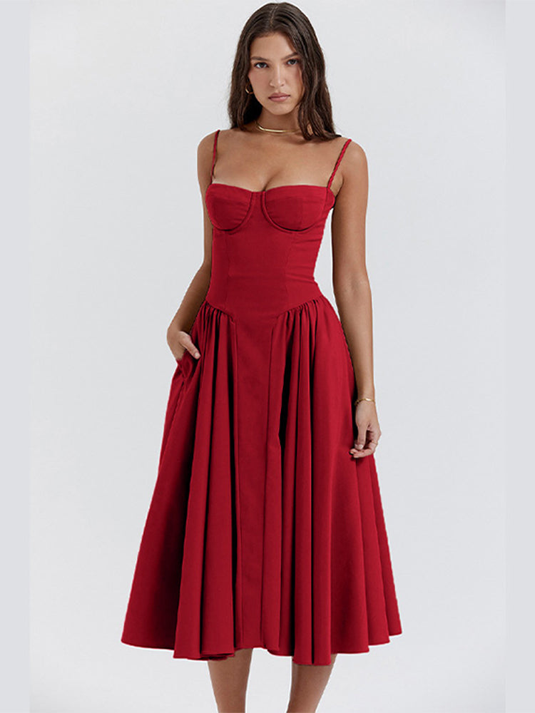 Elegáns midi estélyi ruha plisszé szegéllyel – Amara