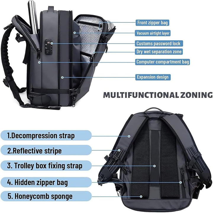 Bővíthető zúzású utazótáska lopásgátló zárval és nedves rekesszel