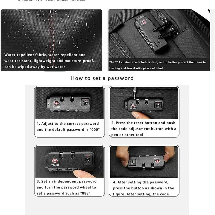 Bővíthető zúzású utazótáska lopásgátló zárval és nedves rekesszel