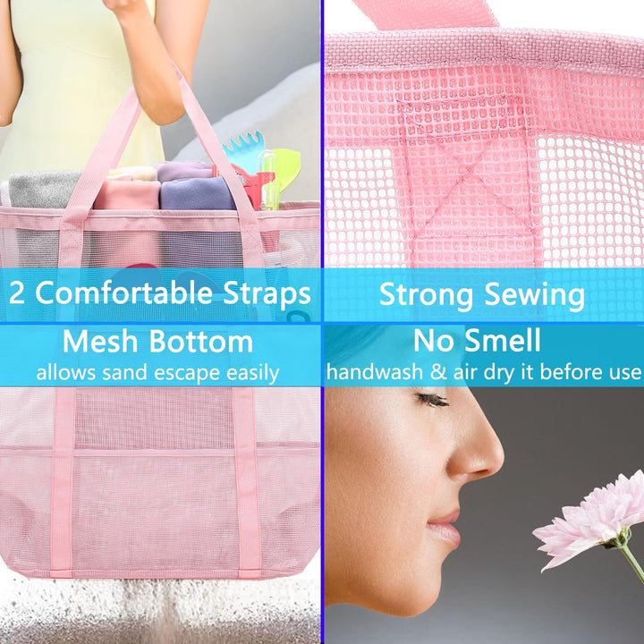 Vásárolj 1-et, és a második ingyen – Extra nagy átlátszó hálós tengerparti táska 8 zsebbel – ClearWave