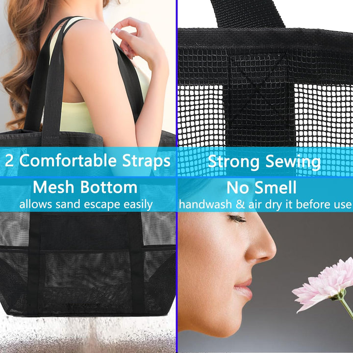 Vásárolj 1-et, és a második ingyen – Extra nagy átlátszó hálós tengerparti táska 8 zsebbel – ClearWave