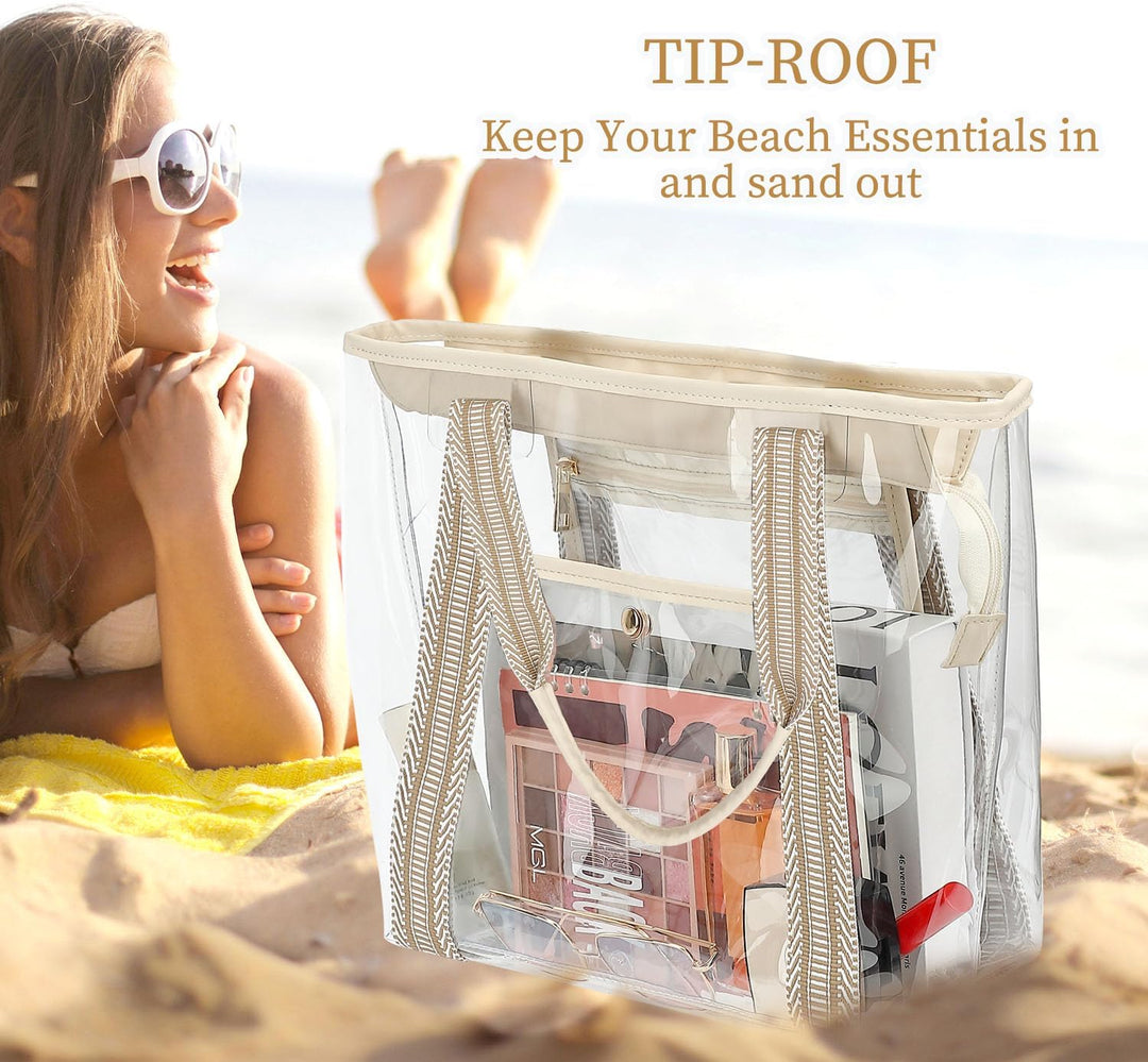Vásárolj 1-et, és a második ingyen – Extra nagy átlátszó hálós tengerparti táska 8 zsebbel – ClearWave