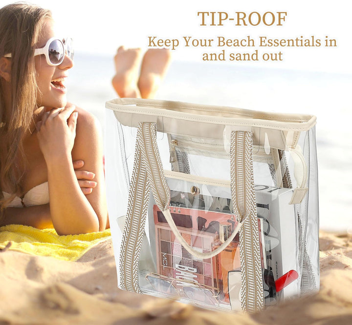 Vásárolj 1-et, és a második ingyen – Extra nagy átlátszó hálós tengerparti táska 8 zsebbel – ClearWave