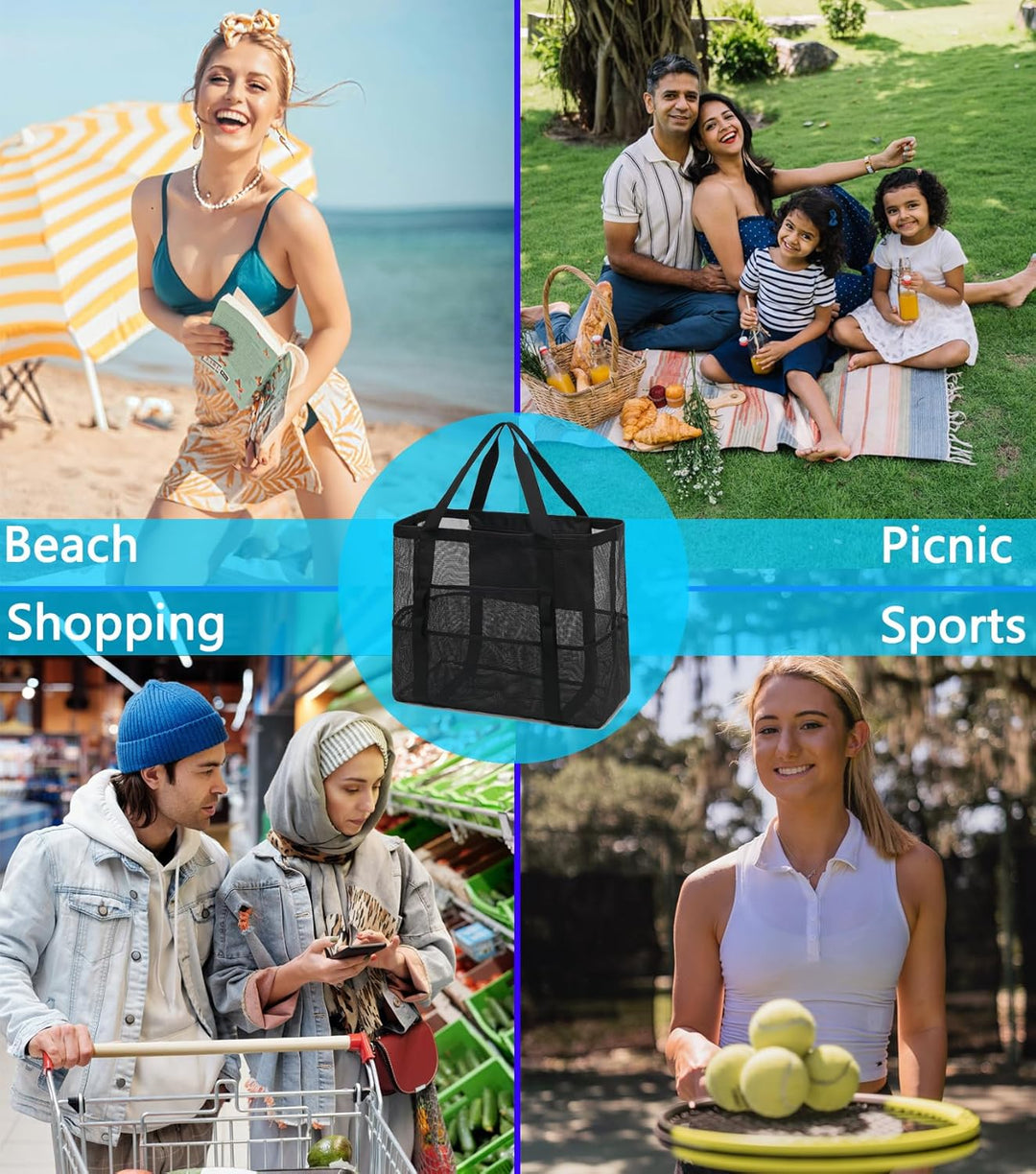 Vásárolj 1-et, és a második ingyen – Extra nagy átlátszó hálós tengerparti táska 8 zsebbel – ClearWave