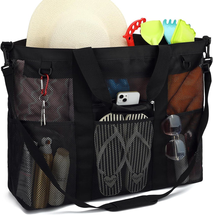 Vásárolj 1-et, és a második ingyen – Extra nagy átlátszó hálós tengerparti táska 8 zsebbel – ClearWave