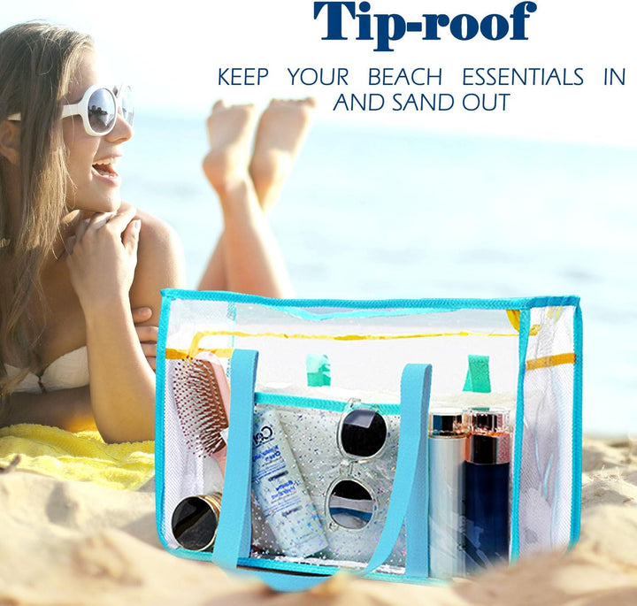 Vásárolj 1-et, és a második ingyen – Extra nagy átlátszó hálós tengerparti táska 8 zsebbel – ClearWave