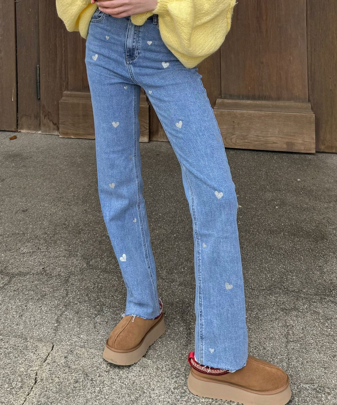 Női Stretch Farmer Széles Szárú és Szívmintás - Amelie