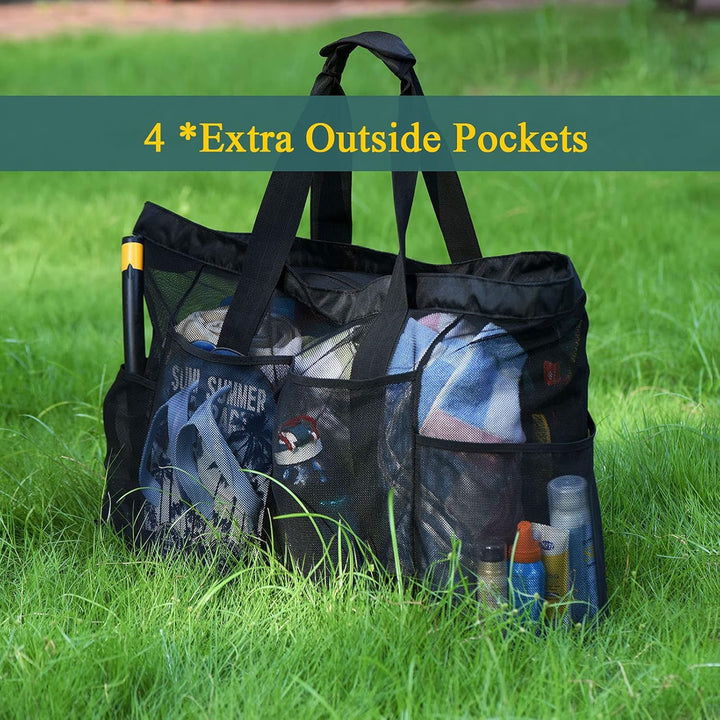 Extra-nagy hálós strandtáska cipzárral – Homokálló táska (Vásárolj 1-et, a második ingyen van)