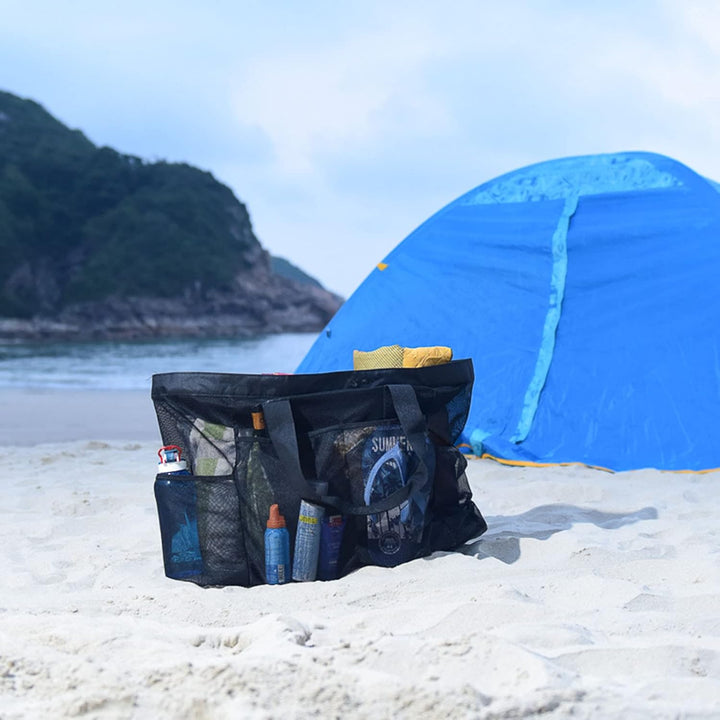 Extra-nagy hálós strandtáska cipzárral – Homokálló táska (Vásárolj 1-et, a második ingyen van)