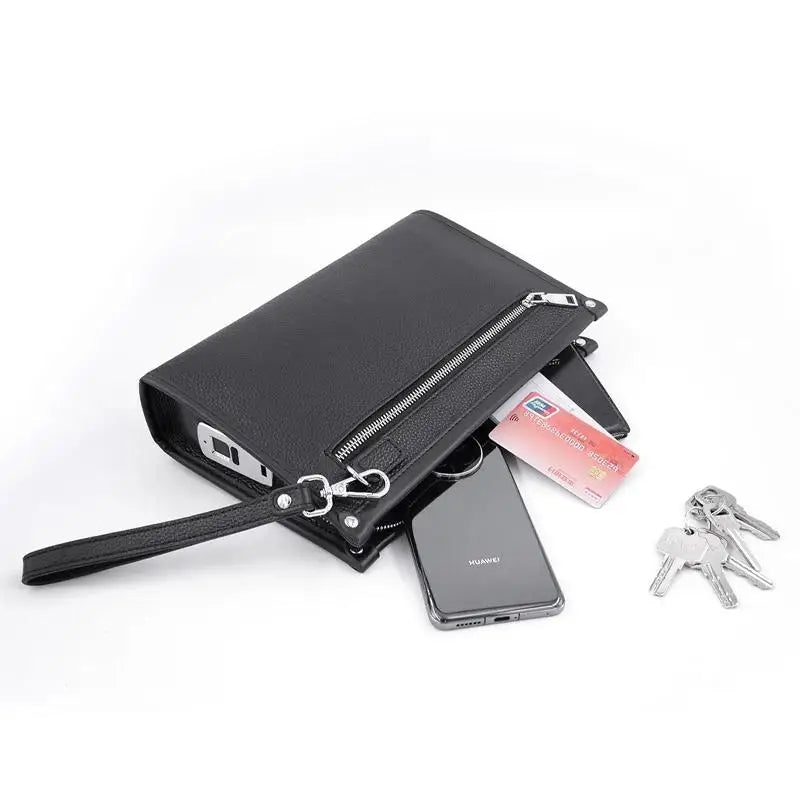 Férfi valódi bőr üzleti pénztárca ujjlenyomat-zárral – Fekete