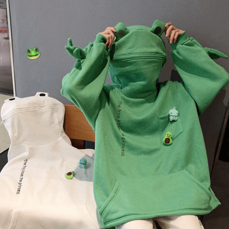 Unisex kapucnis pulóver béka mintával – Froggy