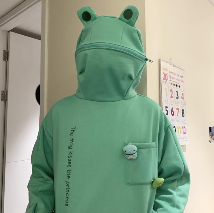 Unisex kapucnis pulóver béka mintával – Froggy