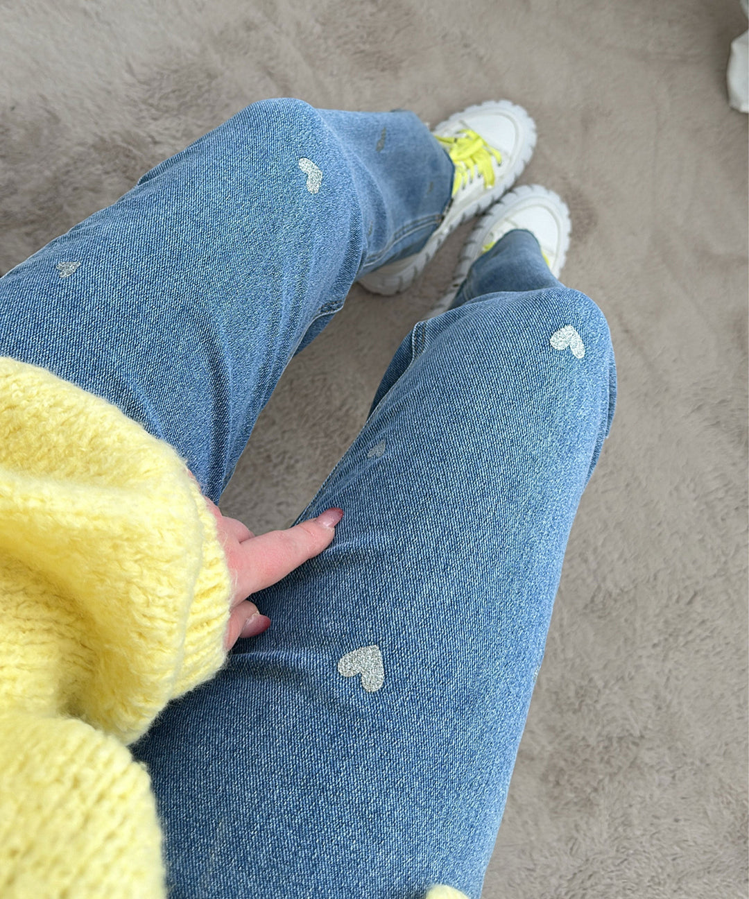 Női Stretch Farmer Széles Szárú és Szívmintás - Amelie