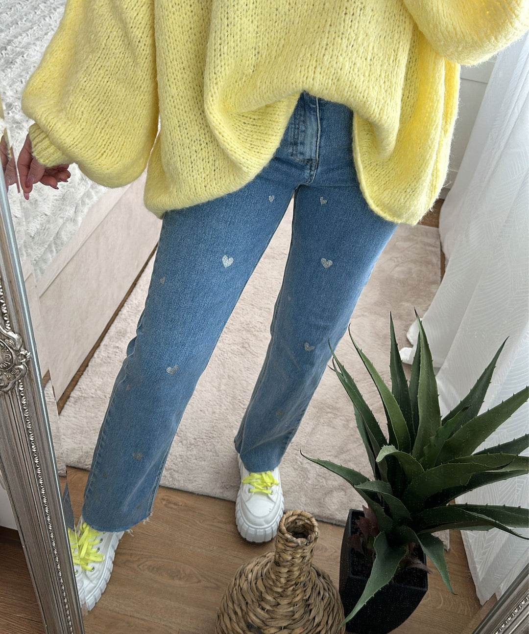 Női Stretch Farmer Széles Szárú és Szívmintás - Amelie