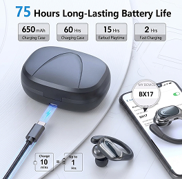 Bluetooth 5.3 Sport Fülhallgató Mikrofonnal, LED Tokkal és 75 órás Lejátszással – 1+1 INGYEN