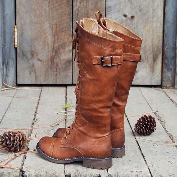 Térdig érő bőr női csizmák fűzővel és ortopéd kényelmmel – Soraya