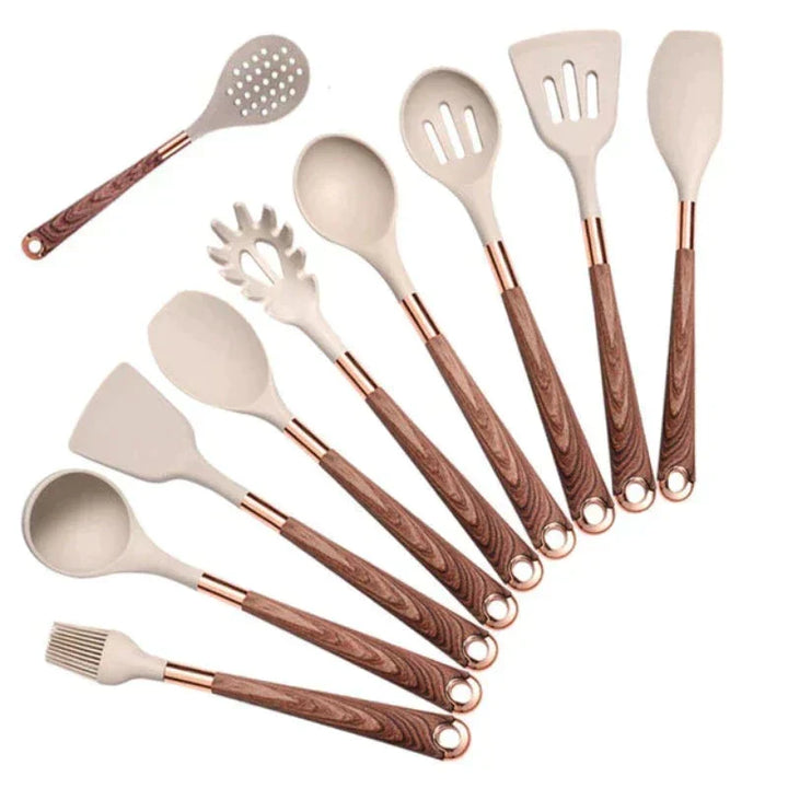 Élelmiszerbiztonsági szilikon konyhai eszközök fa fogantyúval - KitchenElegance