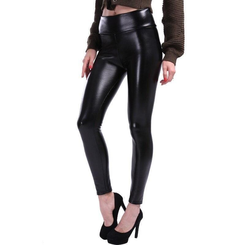 Fekete Műbőr Leggings - Aurora