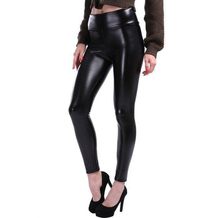 Fekete Műbőr Leggings - Aurora