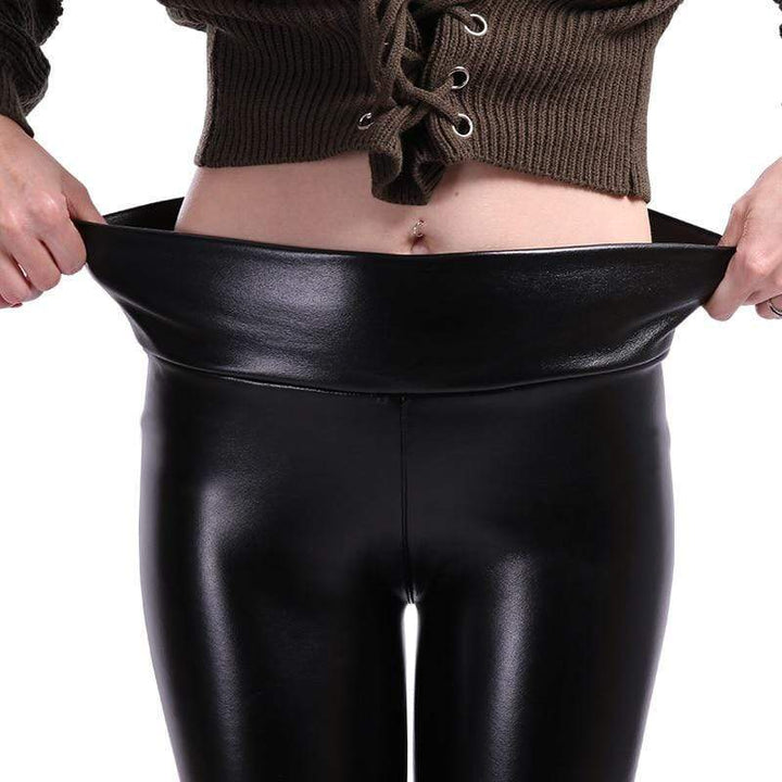 Fekete Műbőr Leggings - Aurora