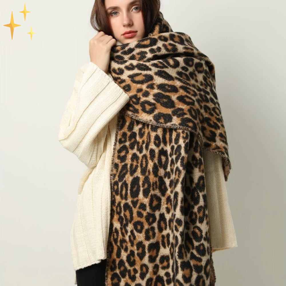 Trendi Leopárdmintás XL Gyapjú Sál - Sophia