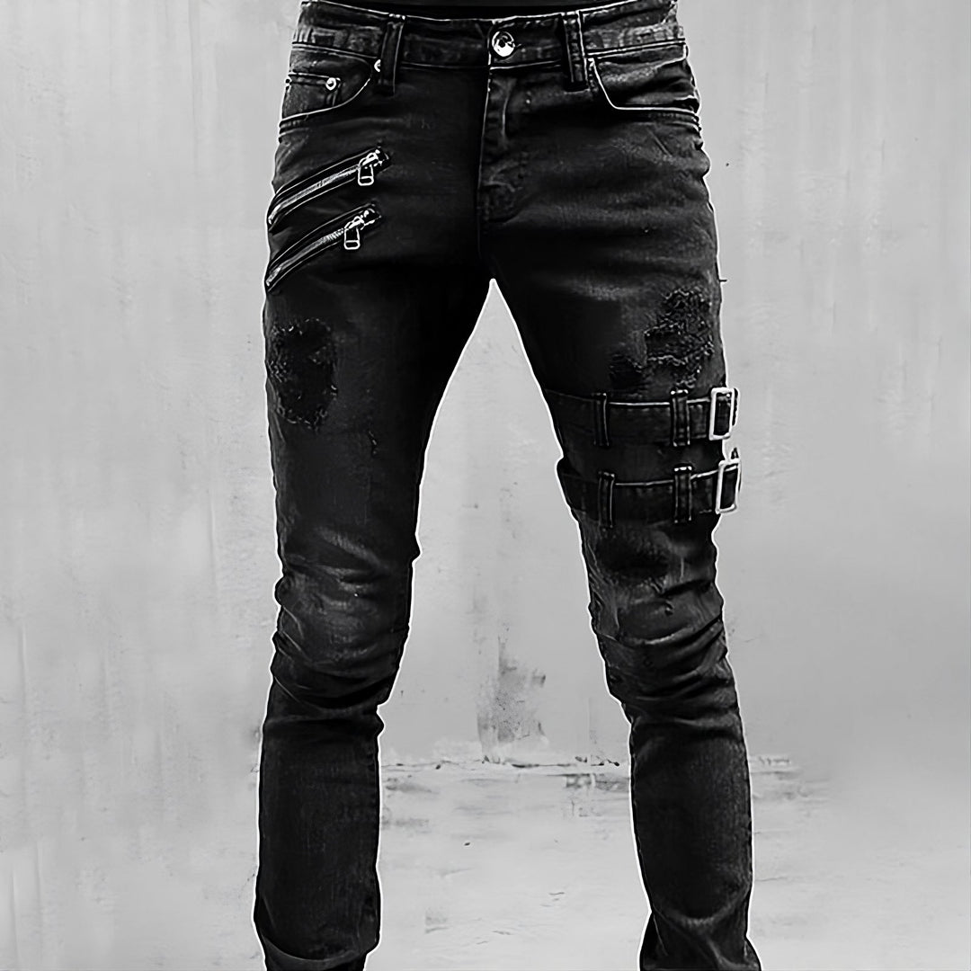 Férfi Denim Farmernadrág Csatokkal és Cipzárakkal - TitanEdge