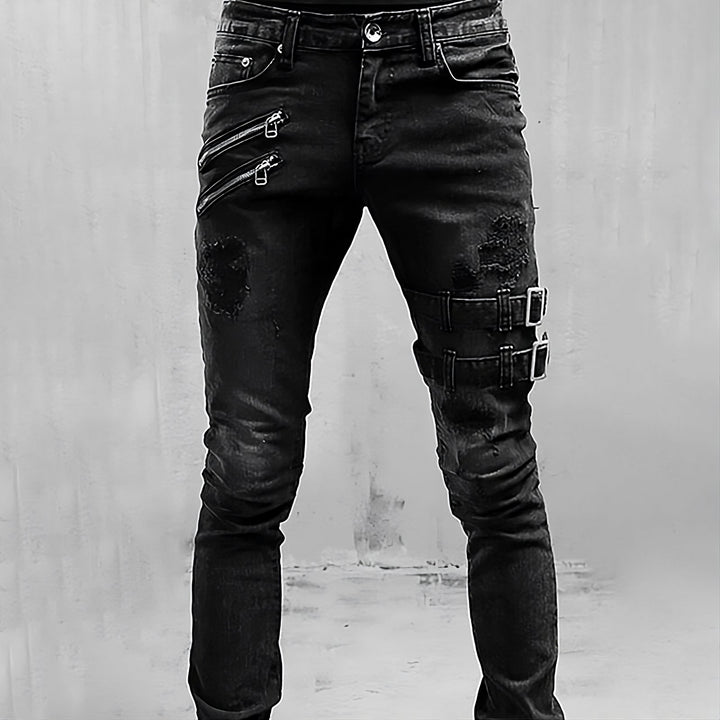 Férfi Denim Farmernadrág Csatokkal és Cipzárakkal - TitanEdge